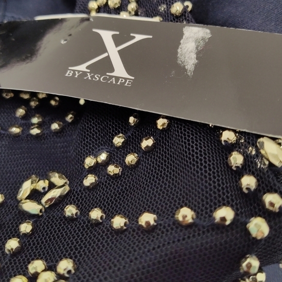 Navy Blue Cocktail Dress with Beaded Illusion Neckline – Elegant Party or Formal - Picture 5 of 6